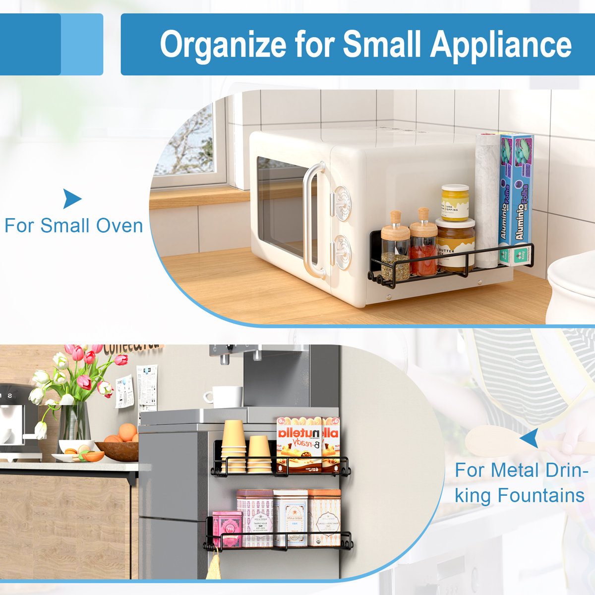 6 Pack Magnetic Fridge Shelf with Hooks, Spice Organizer Shelf for Kitchen Organization and Storage, Seasoning Organizer Gadgets for Metal Surface (Set of 6)